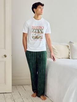 Chelsea Peers Stretch Cotton Bistro Print Crew Neck Pyjama Set, Khaki - view 2, Khaki