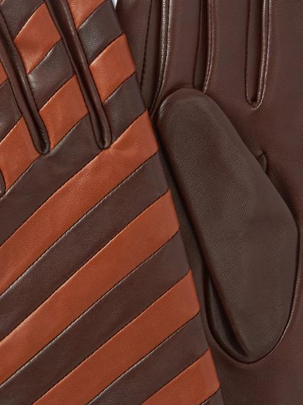 John Lewis Stripe Leather Gloves, Brown Multi - view 2, Brown Multi