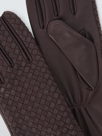 John Lewis Woven Leather Gloves - view 2, Chocolate