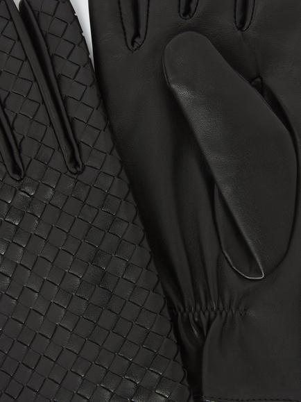 John Lewis Woven Leather Gloves, Black - view 2, Black