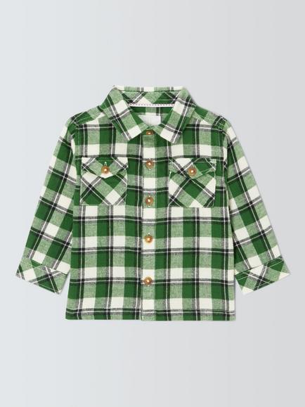 John Lewis Baby Check Shirt, Green Check, Green Check