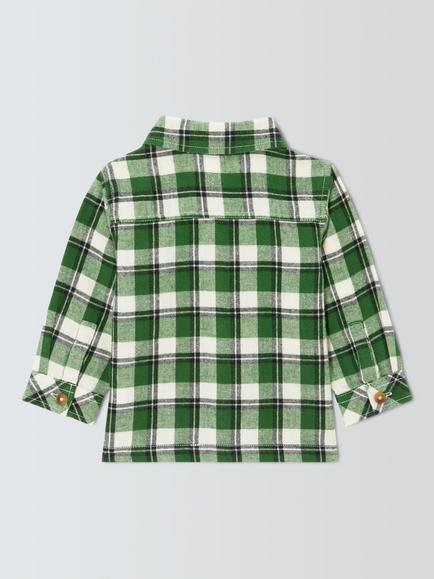 John Lewis Baby Check Shirt, Green Check - view 2, Green Check