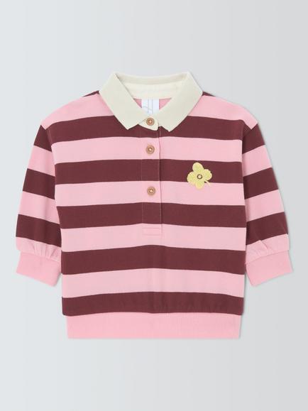 John Lewis Baby Flower Swan Striped Rugby Top, Pink/Brown, Pink/Brown
