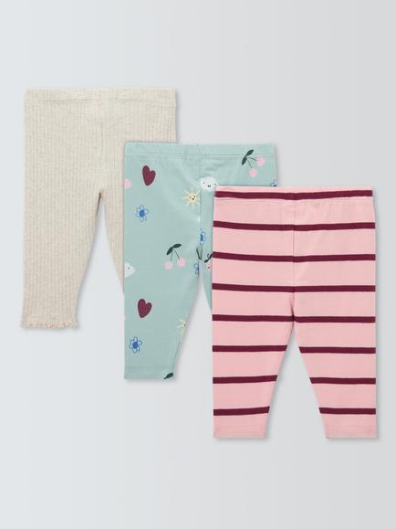John Lewis Baby Heart Cherry Leggings, Pack of 3, Multi Print - view 2, Multi Print