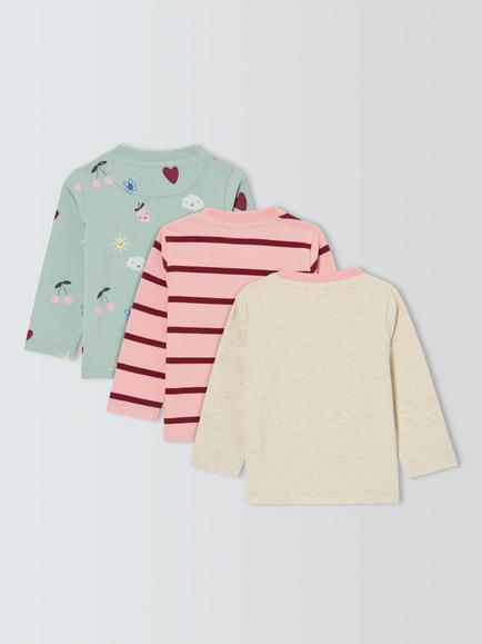 John Lewis Baby Print Long Sleeve Tops, Pack of 3, Multi Print - view 2, Multi Print
