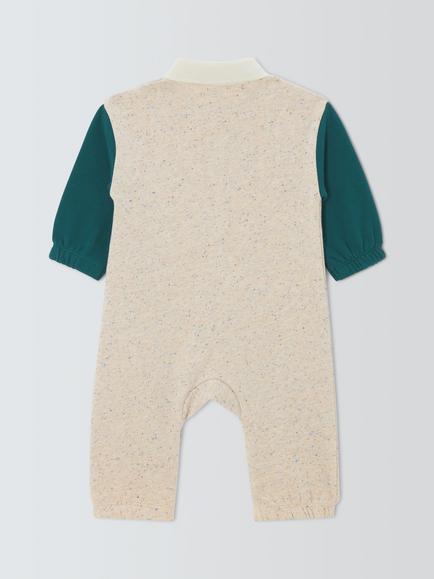 John Lewis Baby Sweat Romper, Natural/Green - view 2, Natural/Green