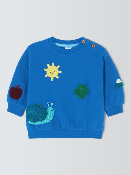 John Lewis Baby Cotton Snail Appliqué Sweatshirt, Cobalt, Cobalt