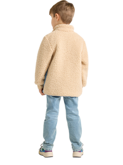 Lindex Kids' Pile Fleece Zip Through Jacket, Cream/Blue - view 2, Cream/Blue