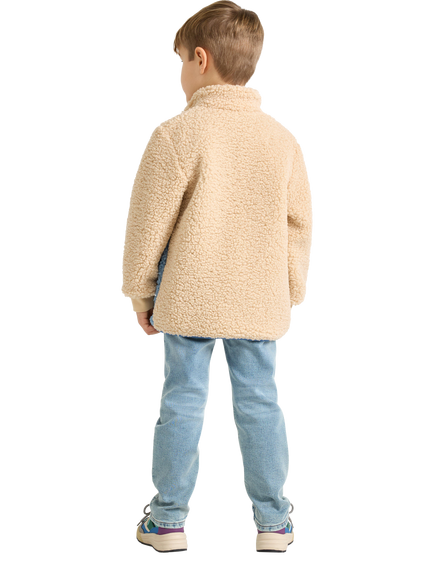 Lindex Kids' Pile Fleece Zip Through Jacket, Cream/Blue - view 2, Cream/Blue
