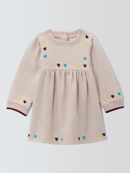 John Lewis Baby Heart Sweater Dress, Oatmeal, Oatmeal