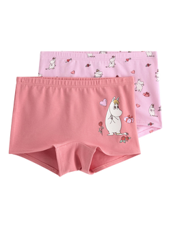 Lindex Kids' Moomin Print Boxer Shortie Knickers, Pack of 2, Pink, Pink
