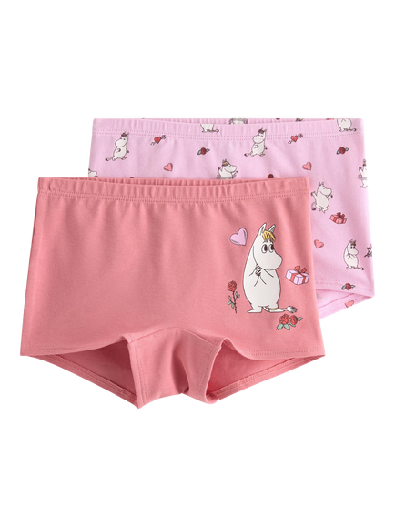 Lindex Kids' Moomin Print Boxer Shortie Knickers, Pack of 2, Pink, Pink
