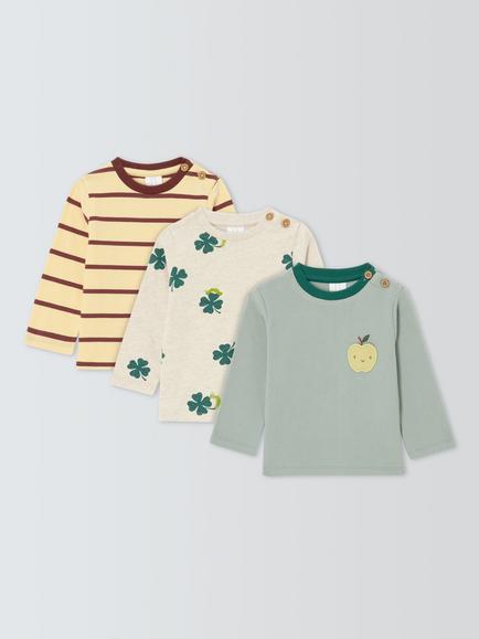John Lewis Baby Long Sleeve T-Shirt, Pack of 3, Multi Prints