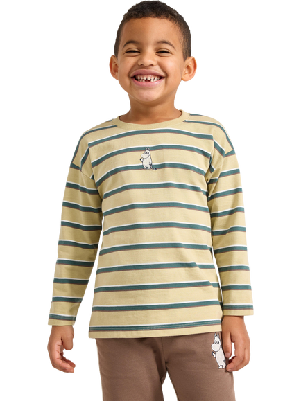 Lindex Kids' Moomin Long Sleeve Striped T-Shirt, Green, Green