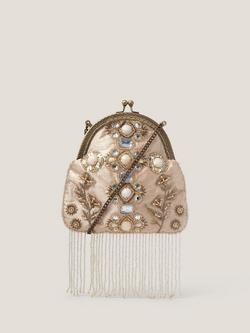 Monsoon Adela Gemstone Embellished Tassel Purse, Neutral, Neutral