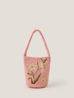 Monsoon Victoria Floral Beaded Bag, Pink, Pink