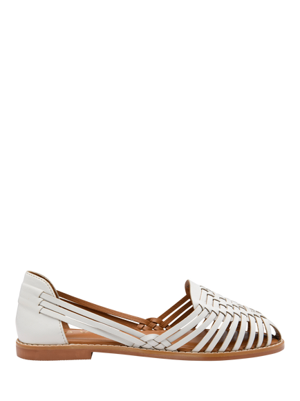 Ravel Glant Woven Leather Flat Sandals, White