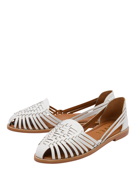 Ravel Glant Woven Leather Flat Sandals - view 2, White