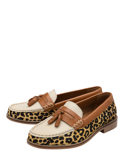 Ravel Airton Leather Tassel Loafers, Tan/Leopard - view 2, Tan/Leopard