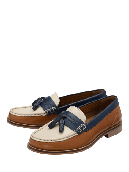 Ravel Airton Leather Tassel Loafers, Tan/Navy - view 2, Tan/Navy