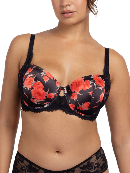 Dorina Anahi Floral Padded Demi Bra, Black/Multi, Black/Multi
