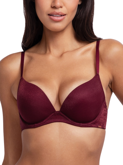 Dorina Origins Shimmer Mesh Push Up Plunge Bra, Berry Noir, Berry Noir