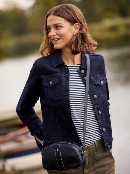 Crew Clothing Heritage Leather Camera Bag, Navy Blue - view 2, Navy Blue