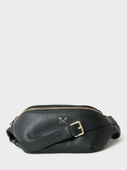 Crew Clothing Logo Leather Belt Bag, Black, Black