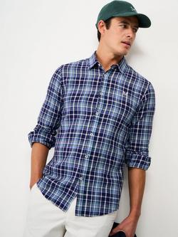 Crew Clothing Linen Blend Regular Fit Check Shirt, Mid Blue, Mid Blue