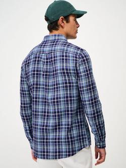 Crew Clothing Linen Blend Regular Fit Check Shirt, Mid Blue - view 2, Mid Blue