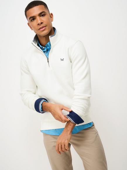 Crew Clothing Half-Zip Sweatshirt, Winter White, Winter White