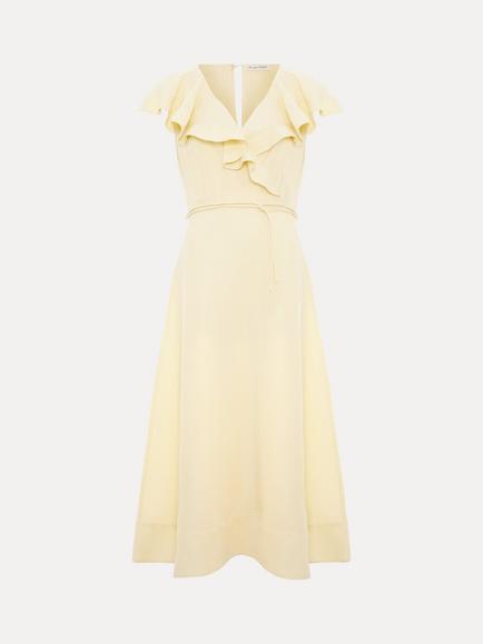 Phase Eight Matilda Ruffle Midi Dress, Pale Yellow, Pale Yellow
