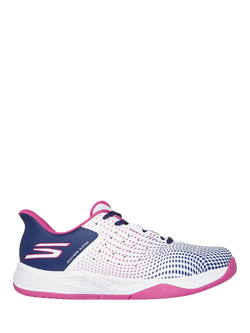Skechers Slip-ins Relaxed Fit Viper Court Reload Trainers, White/Navy/Purple, White/Navy/Purple