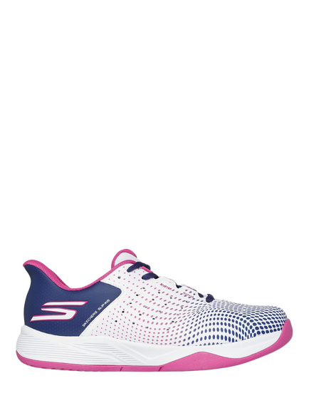 Skechers Slip-ins Relaxed Fit Viper Court Reload Trainers, White/Navy/Purple, White/Navy/Purple