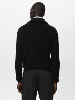 Mango Cotton Zip Collar Neck Knit Cardigan, Black - view 2, Black
