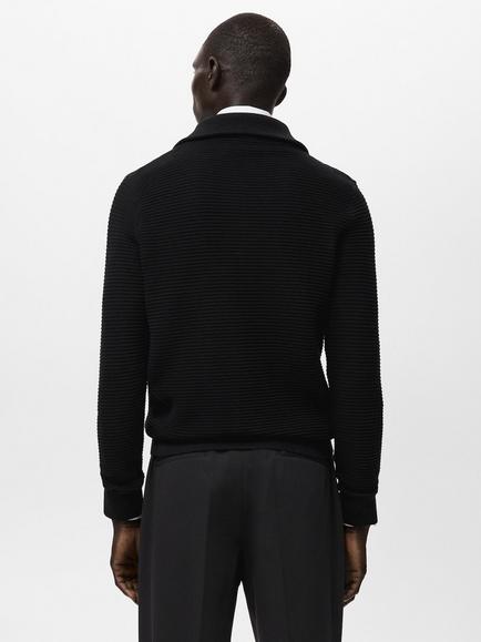 Mango Cotton Zip Collar Neck Knit Cardigan, Black - view 2, Black
