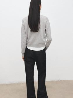 Mango Crew Neck Cropped Cardigan, Light Grey Melange - view 2, Light Grey Melange