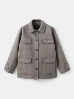 Mango Wool Blend Shacket, Taupe, Taupe