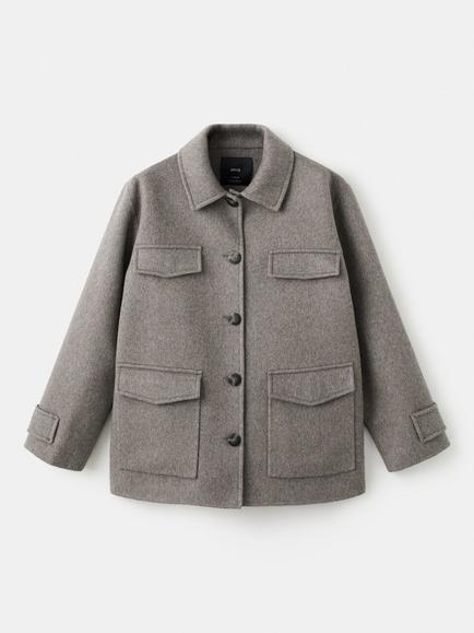 Mango Wool Blend Shacket, Taupe, Taupe