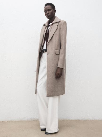 Mango Detachable Collar Tailored Coat, Brown, Brown