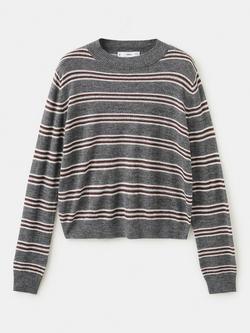 Mango Crew Neck Stripe Jumper, Mid Grey Melange, Mid Grey Melange