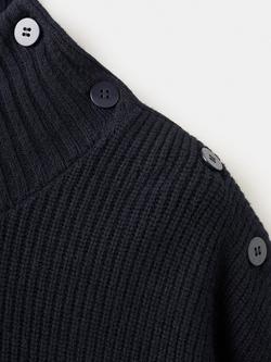 Mango Funnel Neck Button Shoulder Jumper, Navy - view 2, Navy