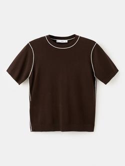 Mango Colour Contrast Knit Top, Chocolate, Chocolate