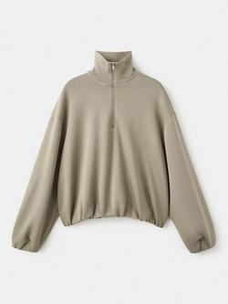 Mango Half Zip Long Sleeve Sweatshirt, Khaki, Khaki