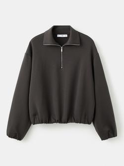 Mango Half Zip Long Sleeve Pullover Sweatshirt, Chocolate, Chocolate