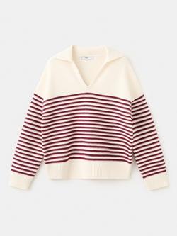 Mango Collar Stripe Jumper, Raw/Multi, Raw/Multi