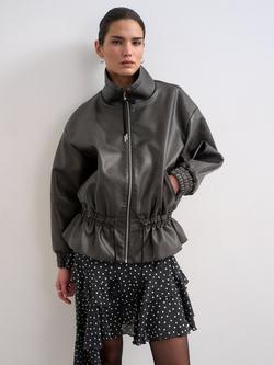 Topshop Toggle Waist Faux Leather Zip Through Jacket, Black, Black