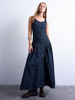 Topshop Denim Seam Detail Maxi Dress, Blue, Blue