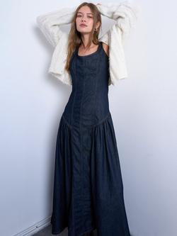 Topshop Denim Seam Detail Maxi Dress, Blue - view 2, Blue