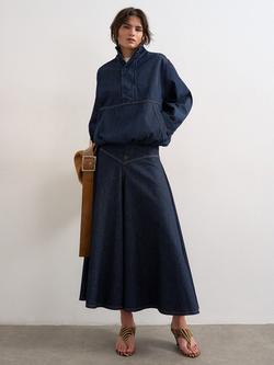 Topshop Bubble Hem Funnel Neck Denim Top, Navy, Navy